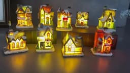 Christmas Decoration House LED Light Xmas Ornaments Small Resin Mini House Miniature Village Building For Home Kids Gifts
