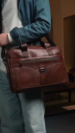 BULLCAPTAIN Men's Briefcase Bag Top Layer Leather Handcrafted Laptop Bag with Multiple Compartments Business Shoulder Messenger