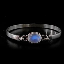 Vintage 925 Silver Bangle Natural Oval Moonstone Bangle Bracelets Handmade Birthstone Bangle Gifts Fine Jewelry for Women Men