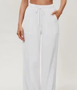 Women's Solid Color Loose Wide Leg Pants Casual Drawstring Straight Pants Pocket Casual Pants Trousers Loose High Waisted Pants