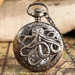 Retro Octopus Pattern Quartz Pocket Watch Arabic Numerals Dial Necklace Pendant Clock Vintage Fashion Timepiece Gift Unisex
