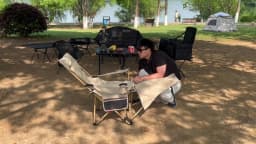 BRS 2-in-1 Reclining Camping Chair Lightweight Folding Camping Lounge Chair with Adjustable Backrest & Footrest for Beach