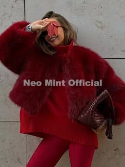 Neo Mint 2025 Ancora Red Christmas New Year Fur Coat Women Cropped Faux Fox Fur Jacket Chic Trendy Fluffy Furry Outerwear Female