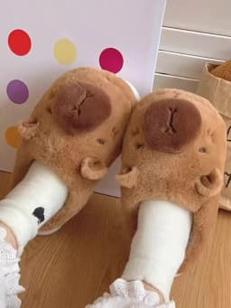Couple Style Capybara Plush Slippers, Winter Fleece Lined Warm Anti-Slip Soft Sole Home Unisex Indoor Slides