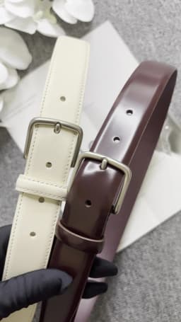 Minimalist style needle buckle calf leather belt, genuine leather women's casual pants belt, silver buckle calf leather white be