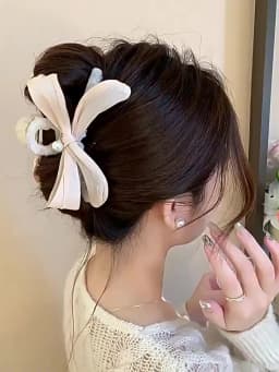 Mesh Bow Hair Clip for Woman Elegant Temperament Large Shark Clip Fashion Girl Ponytail Hair Clamp