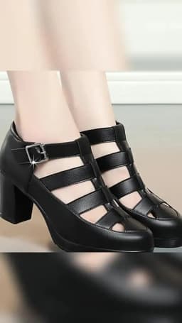 Breathable Cutout Close Head Platform Shoes Soft Leather 2024 Summer Block Med Heels Gladiator Sandals for Office Mom