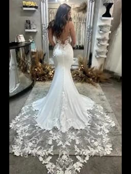 Elegant Mermaid Wedding Dress Spaghetti Straps Deep V Neck Lace Appliques Backless Buttons Chapel Train Satin Bridal Gown Custom