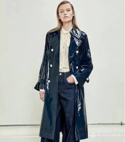 Nerazzurri Spring Autumn Waterproof Long Thin Soft Flowy Shiny Reflective Dark Blue Faux Leather Trench Coat for Women 2025