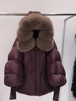 Winter Hooded Natural Large Fur Collar Down Jacket Female Warm Quilted Lantern Sleeve Jacket Women White Duck Down Solid Outwear