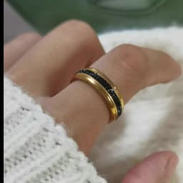 Middle Double Circle Black Zircon Ring High Quality Stainless Steel Love Brand Gold Color Jewelry Woman Ring Wholesale