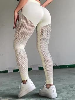 Seamless Fishnet Mesh High Waist Butt-lifting Yoga Leggings Women's Breathable High Elastic Gym Running Pants