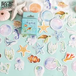 46pcs Deep Sea Theme Cute Animal Decorative Boxed Stickers for Scrapbooking Diary Journal Planner Stationery Album Phone Label
