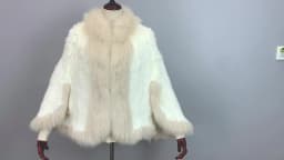 New Extra Long Real Genuine Natural Knitted Rabbit Fur Shawl Coat with Fox Fur Collar Women's Fashion Knit Jacket Cape