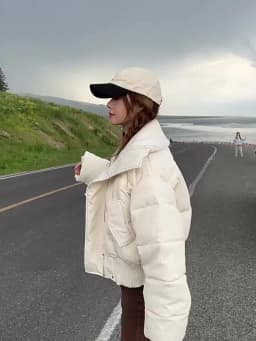 Chic Design Cropped Jacket Winter Short Puffer Jacket Women Clothing Down Cotton Coats Warm Knit Big Collar Coat Bread Jackets