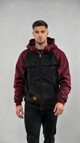 Reebok Men's Zippered Patched Warm Fleece Pullover for Autumn/Winter - Multiple Pockets - Stylish Hooded Jacket - Thick Outdoor