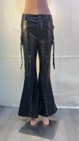 Lautaro Spring Autumn Soft Black Baggy Pu Leather Wide Leg Cargo Pants for Women High Waist Luxury Designer Emo American Clothes