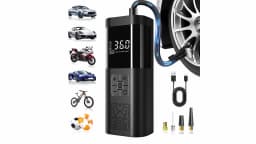 Portable Tire Inflator, 150 PSI Cordless Air Compressor with Digital Pressure Gauge, Auto Shutoff and Preset Modes, Rechargeable Air Pump for Car Tires, SUVs, Motorcycles, Bicycles, Sports Balls and Road Trips
