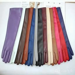 New women's long sheepskin gloves Classic solid color at elbow Versatile windproof warm fleece driving leather gloves