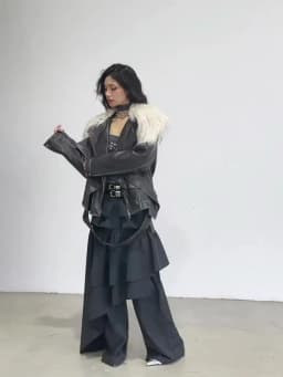 [EAM] High Elastic Waist Black Pleated Ruffles Long Wide Leg Pants New Trousers Women Fashion Tide Spring Autumn 2026 1DH8255