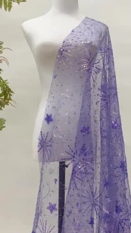1meter Stars and moon sequined yarn cloth dress see-through sequined dress fashion designer mesh embroidery fabric