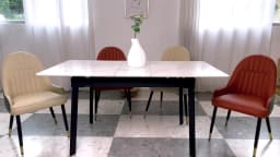 2PCS All High-end Dining Chairs Faux Leather Kitchen Chair Upholstered Padded Seat Solid Metal Leg for Island Restaurant