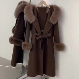 OFTBUY New Winter Warm Hood Solid Woolen Overcoat for Women Long Wool Blend Coat Women Real Fox Fur Belted Waist Jacket Female