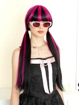 Black Rose Long Straight Synthetic Wig | Braided | Animated Character for Draculaura Halloween Vampire RPG Wig