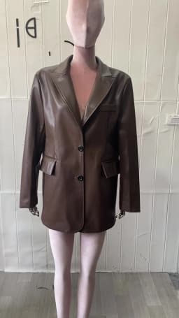 Lautaro Autumn Black Brown Soft  Pu Leather Blazer Women Shoulder Pads Long Sleeve Single Breasted Loose Casual Korean Fashion