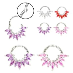 1/4 Pcs 316 Stainless Steel Closed Hinge Inlaid Purple, Pink, White, Orange 5A Zircon Pierced Nose Ring Earrings