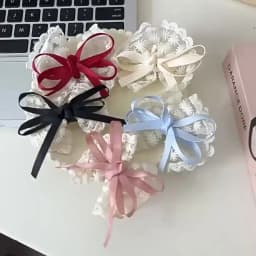 2pcs Korean-style Casual Lace Bow Tie / Korean-style Girl Charm Lace Hairpin / Suitable for Dates, Travel, and Leisure.