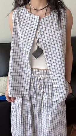 [EAM] High Elastic Waist Blue Plaid Brief Casual Wide Leg Pants New Trousers Women Fashion Tide Spring Autumn 2026 1DJ0747