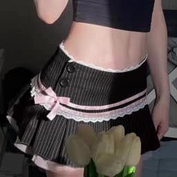 Goth Dark Harajuku Y2k Kwaii Lace Trim Mini Skirts Gothic Cutecore Bow Striped Pleated Skirt Low Waist Color Match Party Bottoms