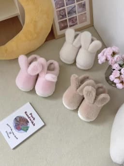 8 cm High Platform Furry Slippers Women's Winter Fluffy Ear Home Shoes Woman White Bunny Rabbit Slippers Woman House Clog Shoes