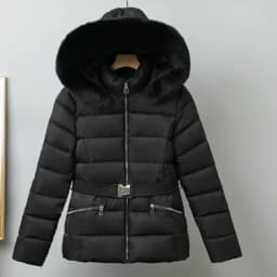 Winter Solid Color Long-sleeved Fur Collar Hooded Short Down Cotton Jacket Women's Slim Winter Thickened Versatile Warm Jacket
