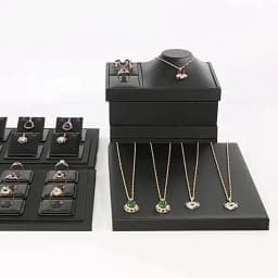 Black Faux Leather Ring Display Column Riser Jewellery Holder Retail Showcase Stand Pawn Shop Counter Organizer Exhibition Rack