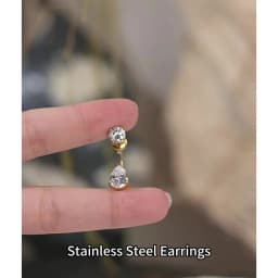 Yhpup Stainless Steel Stud Earrings Prong Set Solitaire Dual Cubic Zirconia Ear Fantasy Dainty Jewelry Recommend
