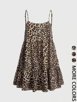 Ladies Leopard Print Halter Dress with Adjustable Straps Vintage Sexy Style Padded Gauze Skirt Fashionable And Versatile