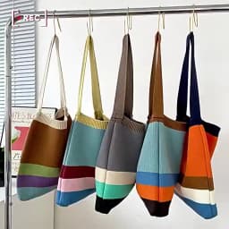 New Rainbow-Colored Knit Bag Korean-Style Simple and Versatile Striped Handbag Shoulder Tote Bag Large Capacity Women's Bag