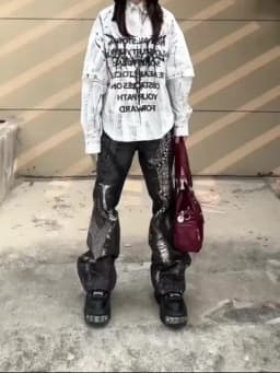 Large American Hot Girls Snake Skin Printing Patchwork Denim Pant New Slim Straight Slight Flare Gothic Punk Black Long Trousers