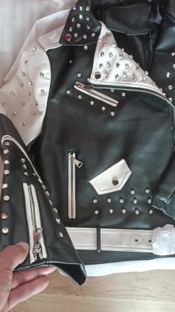 Luxury Studded Leather Jacket, Motorcycle Slim Fit Punk Rock Women's Diamond Zipper Multi-Pocket Jacket zipper Coat Outwea