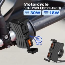 48W Quick Charge PD+QC3.0 Phone Charger Motorcycle USB Socket Waterproof Handlebar Mounting Bracket 12V-24V Power Adapter