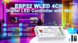 DOMRAEM ESP32 4 Output WLED Controller 16A Fuse & Level Shifter Sound Sync Compatible with WS281x Digital RGB IC LED Strip Light