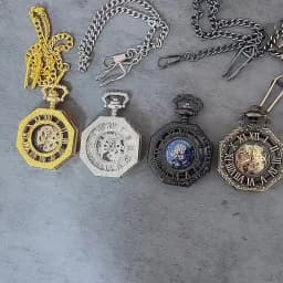 Ramadan Classic Hexagonal Mechanical Pocket Watch FOB Chain Steampunk Roman Dial Skeleton Gold Hollow Steel Men's Pocket Watch