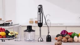 BioloMix 4 in 1 High Power 1200W Immersion Hand Stick Blender Mixer Includes Chopper and Smoothie Cup Stainless Steel Ice Blades