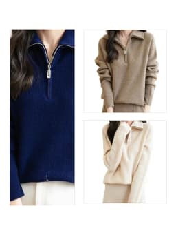 Turtleneck Wool Women's Sweater 100% Merino Wool Fall Winter Zip Pullover Casual Long Sleeve Knitted Sweater Top Female Clothing