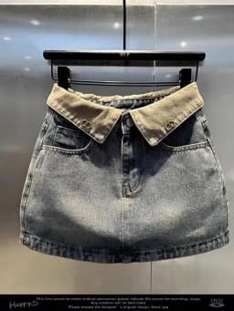 Color Blocking Denim Skirt for Women Retro High Waisted Blue Hip Hugging Short Skirt 2026 New Summer Anti Glare Half Dress