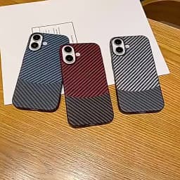 Contrast Clash Color Carbon Fiber Thin Matte Case for iPhone 17 Pro Max 16 15 14 13 12 11 Stripe Pattern Shockproof Bumper Cover