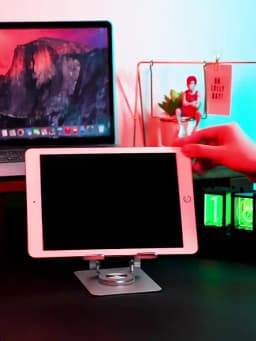 Foldable Mobile Phone Holder 360 Degree Rotating Hollowed Tablet Riser Anti Slip Tablet Holder Height Adjustable for 4.7-12 Inch