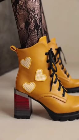 Plus Size Super High Wood Grain Thick Heel Gradient Print Shoes Love Decal Boots Multicolored Lace Up Women's Ankle Boots